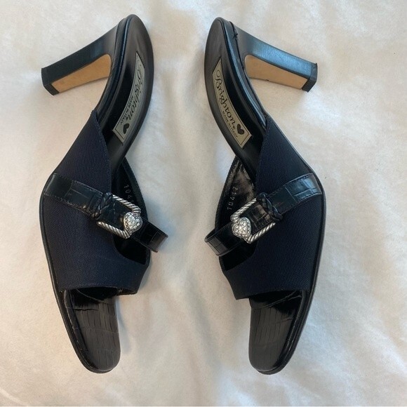 Brighton Renee Black Made In Italy Slide Open Toe Sandal Heels 7.5N - Picture 8 of 11